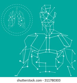 Carcass polygonal geometric lines Human with lungs inside circle on color background