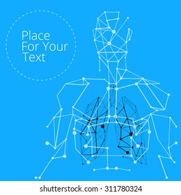 Carcass polygonal geometric lines Human with lungs inside and the text place circle on blue background