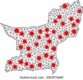 Carcass polygonal map of Balochistan Province under infection. Vector model is created from map of Balochistan Province with red infection centers.