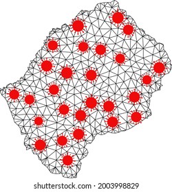 Carcass polygonal map of Lesotho under infection. Vector model is created from map of Lesotho with red infection centers. Lines and viruses are combined into map of Lesotho.