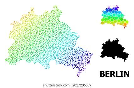 Carcass Polygonal And Solid Map Of Berlin City. Vector Structure Is Created From Map Of Berlin City With Red Stars. Abstract Lines And Stars Form Map Of Berlin City.