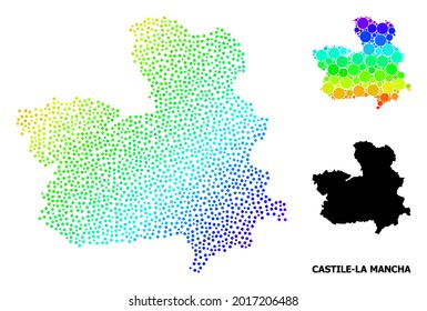 Polygonale und solide Karte der Provinz Kastilien-La Mancha. Die Vektorstruktur wird aus der Karte der Provinz Kastilien-La Mancha mit roten Sternen erstellt.