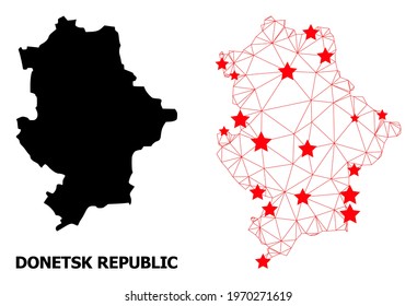 Carcass polygonal and solid map of Donetsk Republic. Vector structure is created from map of Donetsk Republic with red stars. Abstract lines and stars are combined into map of Donetsk Republic.