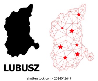 Carcass polygonal and solid map of Lubusz Province. Vector model is created from map of Lubusz Province with red stars. Abstract lines and stars are combined into map of Lubusz Province.