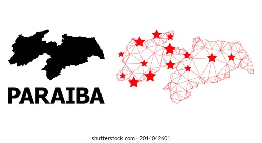 Mapa poligonal y sólido de Caracas del estado de Paraiba. La estructura vectorial se crea a partir del mapa del estado de Paraiba con estrellas rojas. Las líneas abstractas y las estrellas se combinan en el mapa del estado de Paraiba.