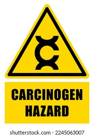 Carcinogen hazard, yellow triangle warning sign with symbol and text below.