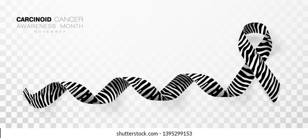 Carcinoid Cancer Awareness Month. Zebra Stripe Color Ribbon Isolated On Transparent Background. Vector Design Template For Poster.