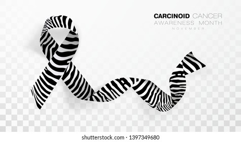 Carcinoid Cancer Awareness Month. Zebra Stripe Color Ribbon Isolated On Transparent Background. Vector Design Template For Poster. Illustration.