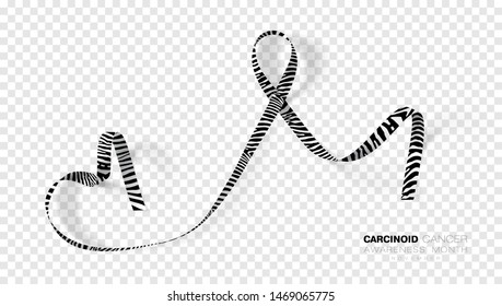 Carcinoid Cancer Awareness Month. Zebra Stripe Color Ribbon Isolated On Transparent Background. Vector Design Template For Poster. Illustration.