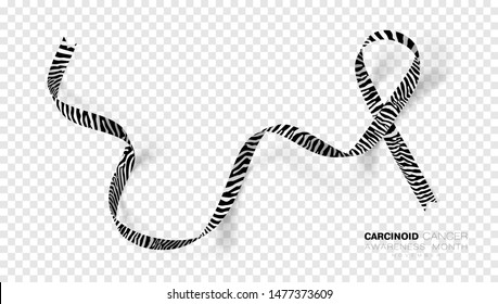 Carcinoid Cancer Awareness Month. Zebra Stripe Color Ribbon Isolated On Transparent Background. Vector Design Template For Poster. Illustration.