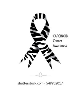 Carcinoid Cancer Awareness, Zebra color ribbon on solid white background. November is Carcinoid Cancer Awareness Month.
