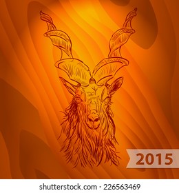 Card "2015" with goat. Vector illustration.