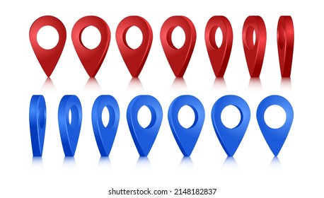 Card 3D pins. Collection of labels for marking addresses on map, set of graphic elements for logistics. Social media stickers. Cartoon isometric vector illustrations isolated on white background