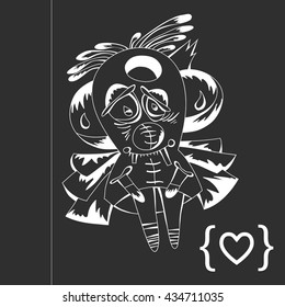 Card about love. Unusual characters with big eyes.