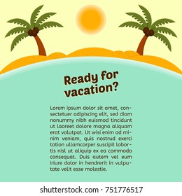 Card about vacation with a tropical island background.
