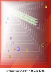 card above opposed effect, vivid conclusion over E Alphabet vector background