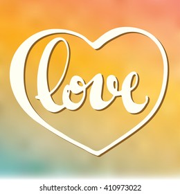 Card with abstract background and hand written lettering. Love