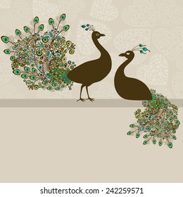 Card with abstract beautiful peacocks  and place for text