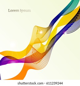 Card with Abstract colorful Waves of the many colored lines. Abstract wavy stripes on a beige background