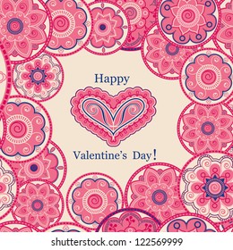 Card, Abstract floral pattern with heart