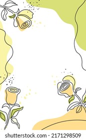 Card of abstract flowers, drawn with a black outline. draw a flower drawing in one line. doodle vector illustration isolated on white background.