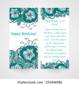 Card with abstract hand drawn flower in bright colors