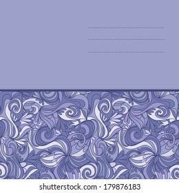 card with abstract hand-drawn lilac waves pattern
