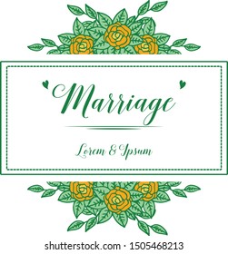 Card of abstract marriage, pattern art of green leafy flower frame. Vector