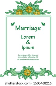 Card of abstract marriage, pattern art of green leafy flower frame. Vector