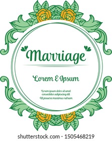 Card of abstract marriage, pattern art of green leafy flower frame. Vector