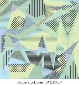 Card with abstract pattern and Memphis style texture. Design for poster, card, invitation, placard, brochure. Memphis style. Vector