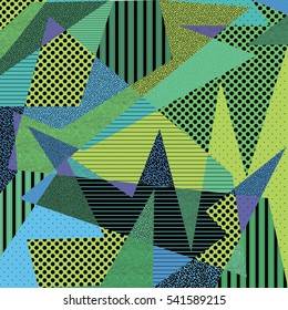 Card with abstract pattern and Memphis style texture. Design for poster, card, invitation, placard, brochure. Memphis style. Vector