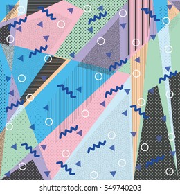 Card with abstract pattern and Memphis style texture. Design for poster, card, invitation, placard, brochure. Memphis style. Vector