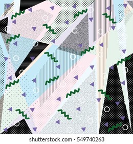 Card with abstract pattern and Memphis style texture. Design for poster, card, invitation, placard, brochure. Memphis style. Vector