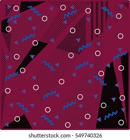 Card with abstract pattern and Memphis style texture. Design for poster, card, invitation, placard, brochure. Memphis style. Vector