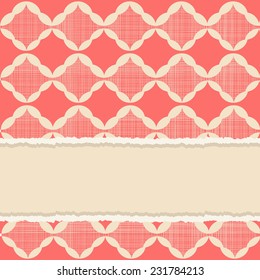 card with abstract seamless retro pattern on red texture background 