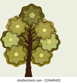 Card with abstract stylized tree on background with dots