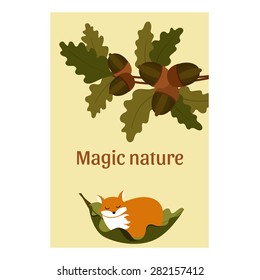 Card with acorns and fox with space for your text.