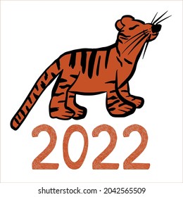 Card. Adorable tiger. symbol of the year 2022. animal. kawaii. cute cat. the character. doodle. vector eps 10