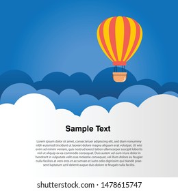 Card with Air Balloon in the Blue Sky. Vector Illustration. Flat Style. Decorative Design for Logo, Banner, Sign, Card, Travelling Background, Coloring Book Page, Education, School.