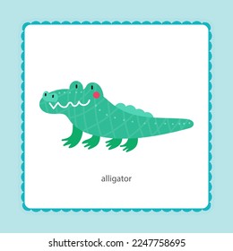 card with alligator flat vector illustration