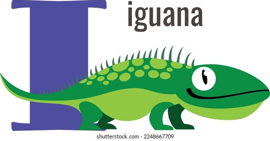 I card. Alphabet letter with iguana animal