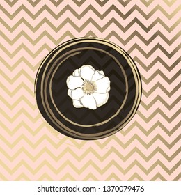 Card with anemon flower on zig zag pink and gold background