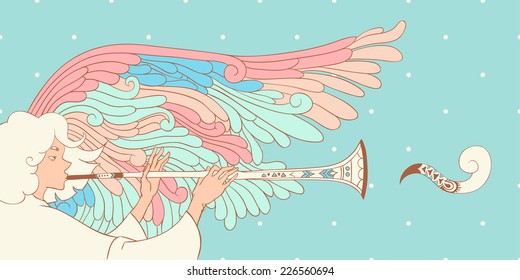 card. angel playing trumpet