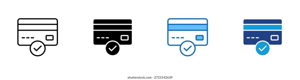 Karte genehmigt Symbol-Design-Vektor für mehrere Stile - Kreditkarte mit einem Häkchen, das eine erfolgreiche Transaktion, Überprüfung oder gültige Zahlung anzeigt