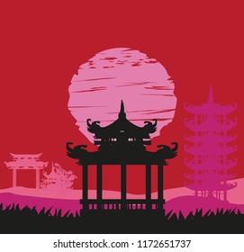 Card with Asian landscape
