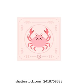 Card with astrology zodiac sign Cancer, cartoon style vector illustration isolated on white background. Astrological symbol on poster, cute picture symbolizing zodiac sign and horoscope.