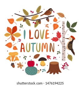 card with autumn colorful elements  - vector illustration, eps    
