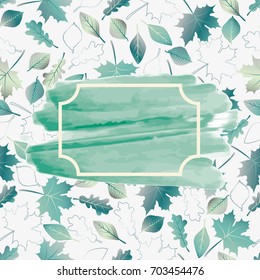 Card with autumn leaves. Decorative vector border with autumn leaves and paint strokes.