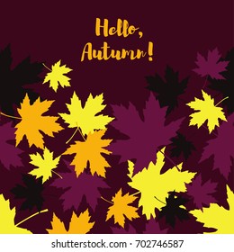 Card with autumn maple leaves. Golden Autumn. Flat design.